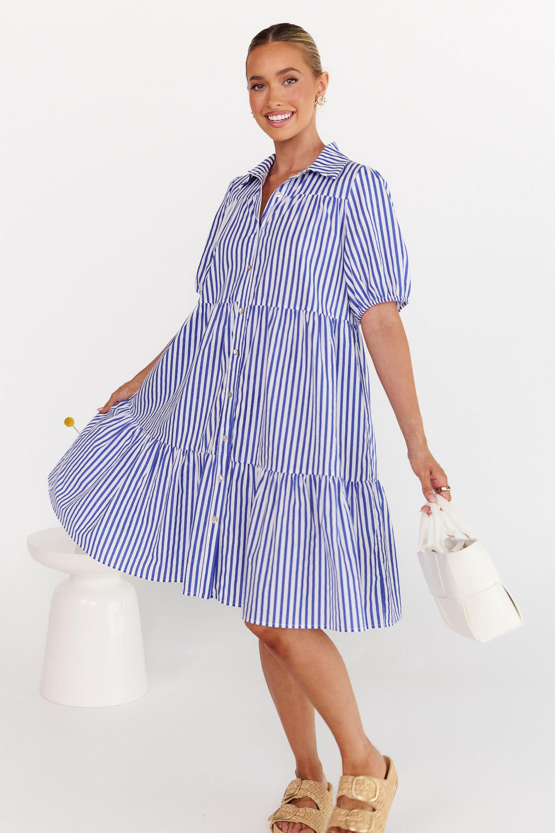 Annabel Blue/White Stripe Cotton Dress