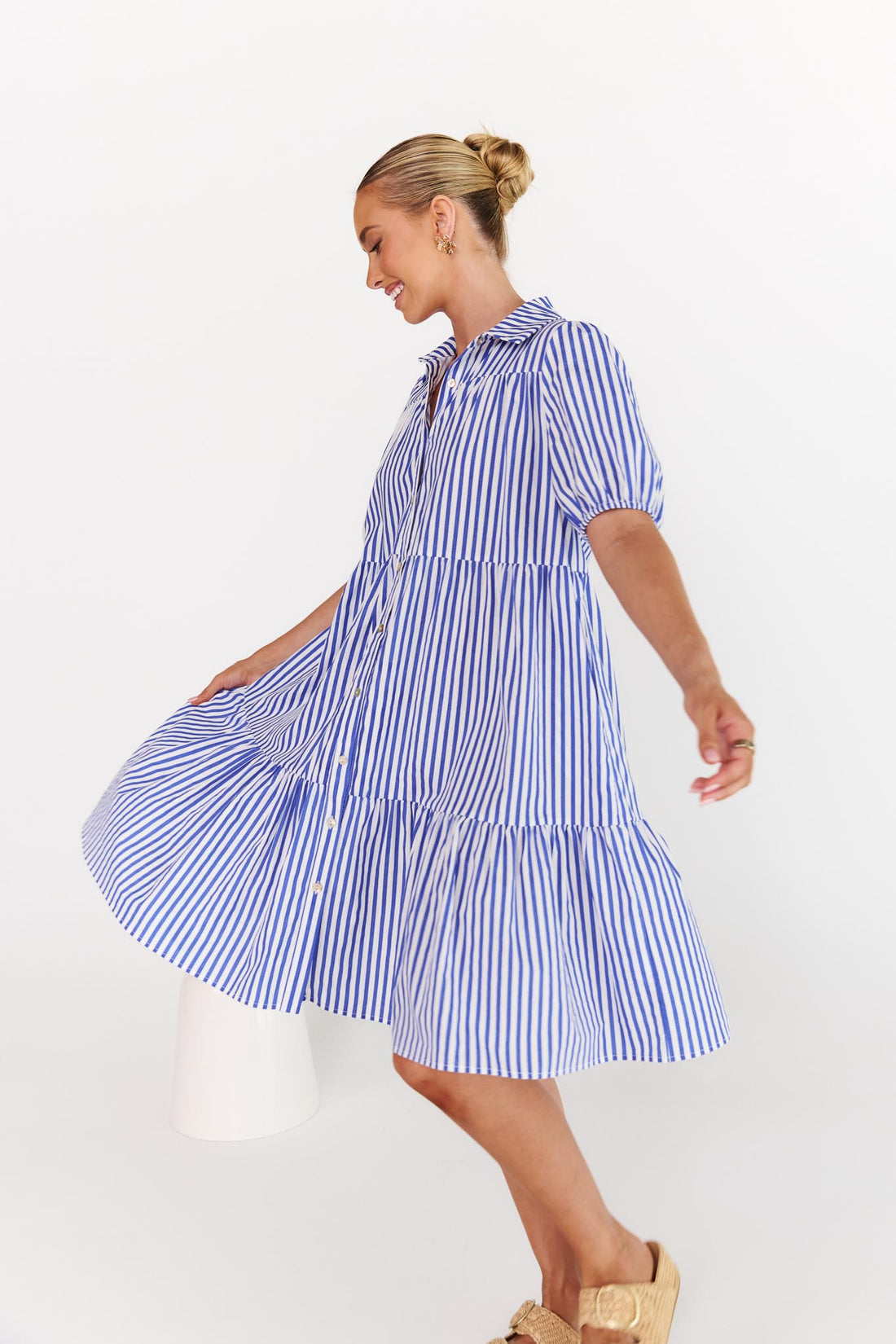 Annabel Blue/White Stripe Cotton Dress