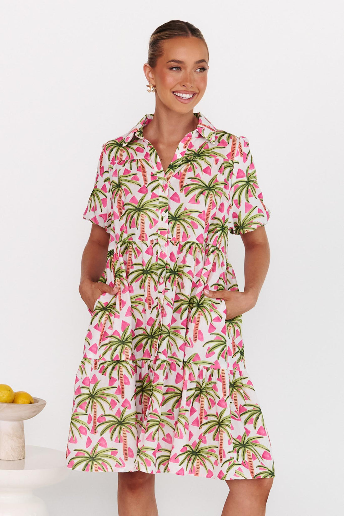 Annabel Pink Palm Print  Dress