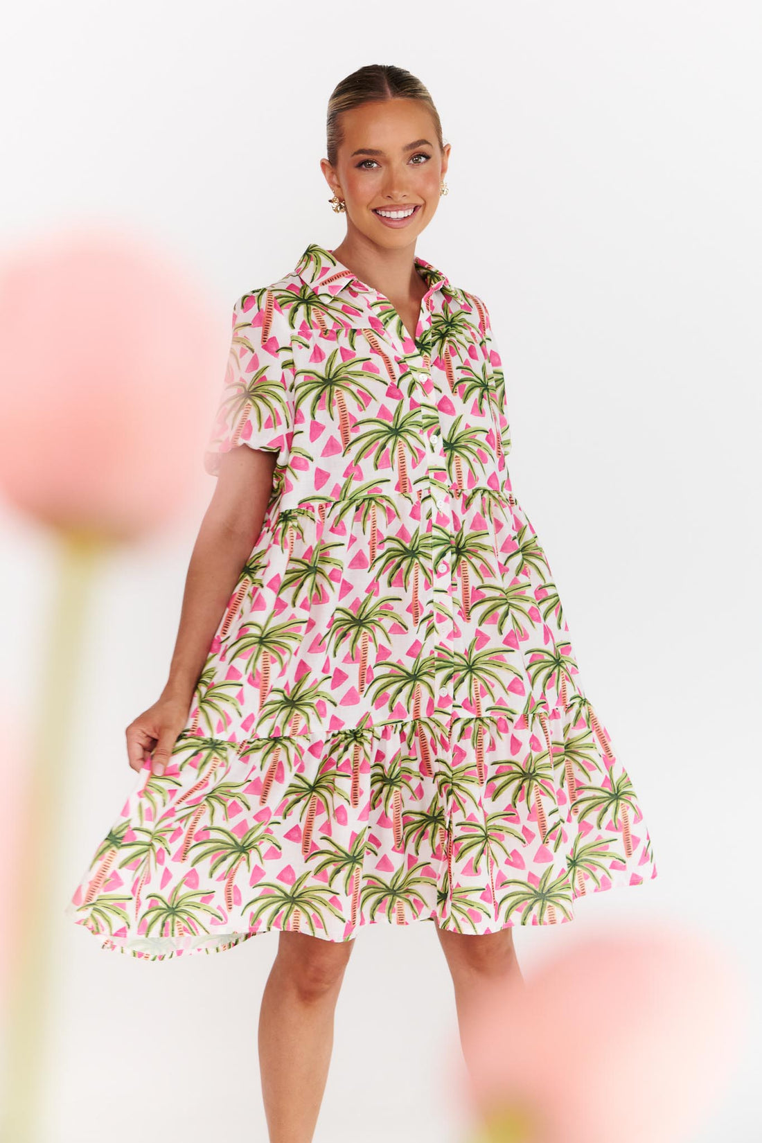 Annabel Pink Palm Print  Dress