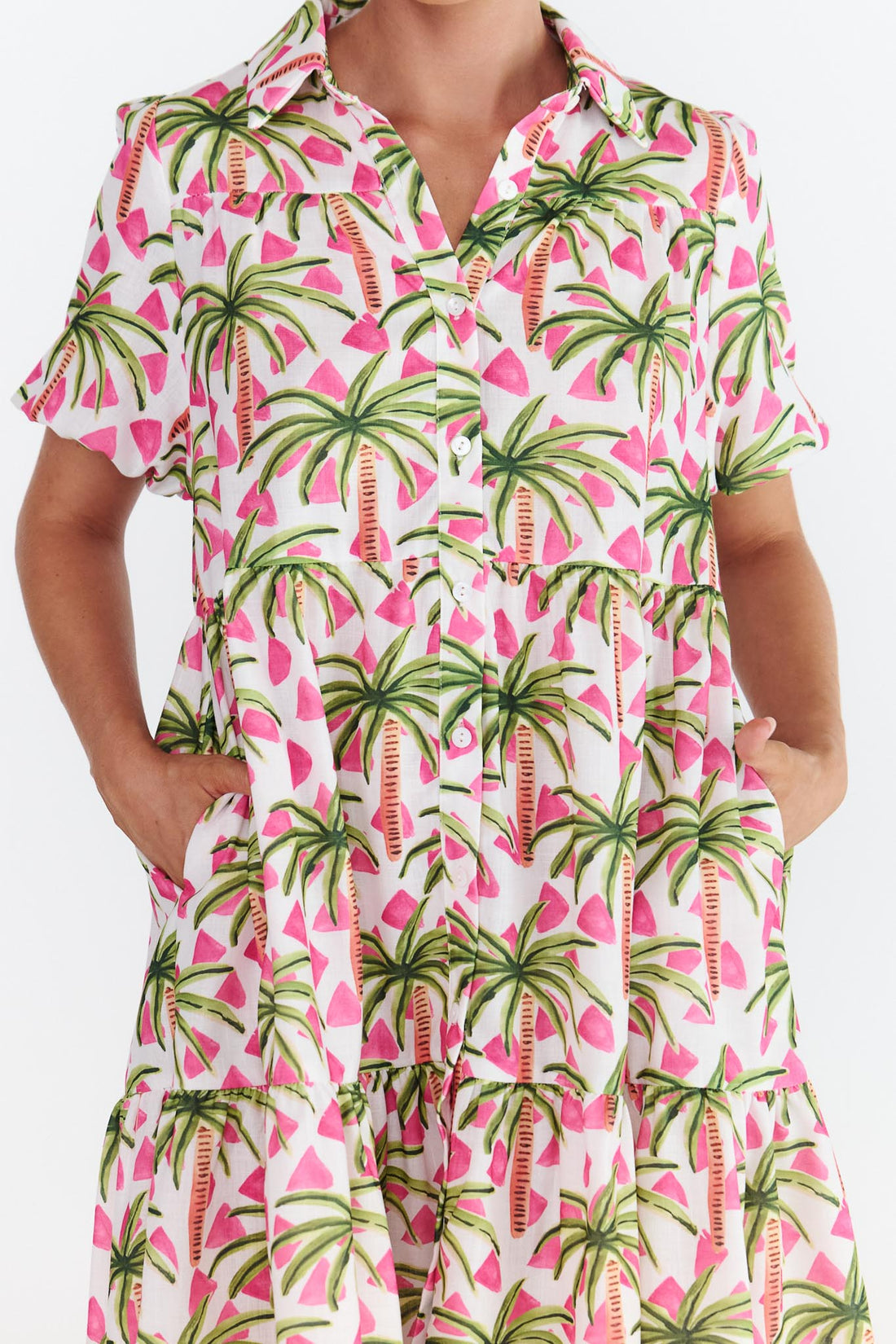 Annabel Pink Palm Print  Dress