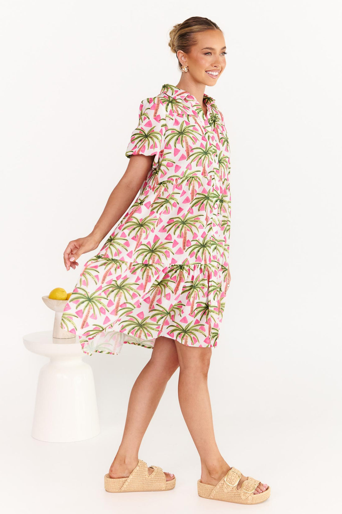 Annabel Pink Palm Print  Dress