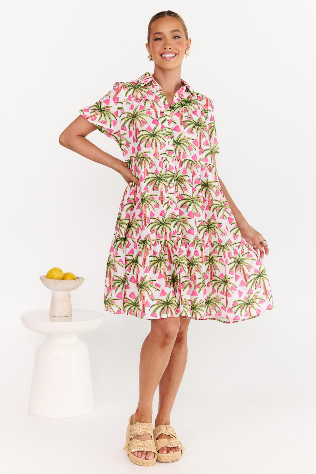 Annabel Pink Palm Print  Dress