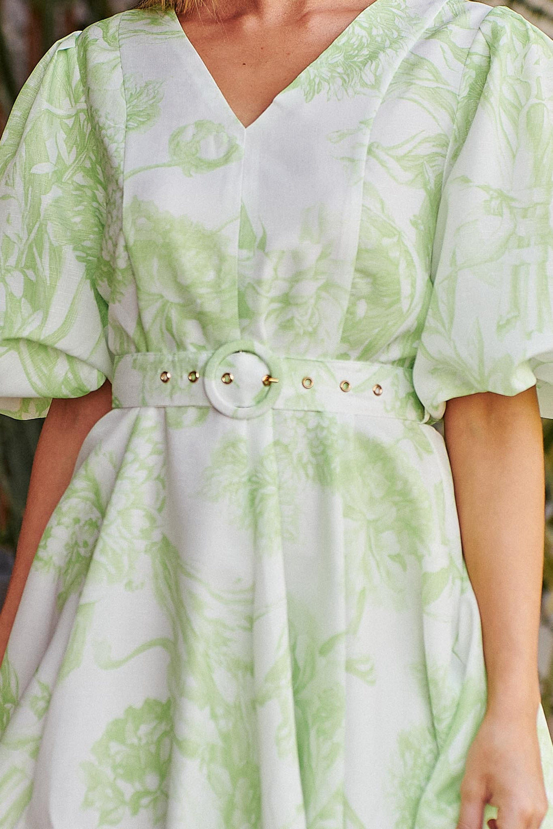 Anya Puff Sleeve Dress - Lime