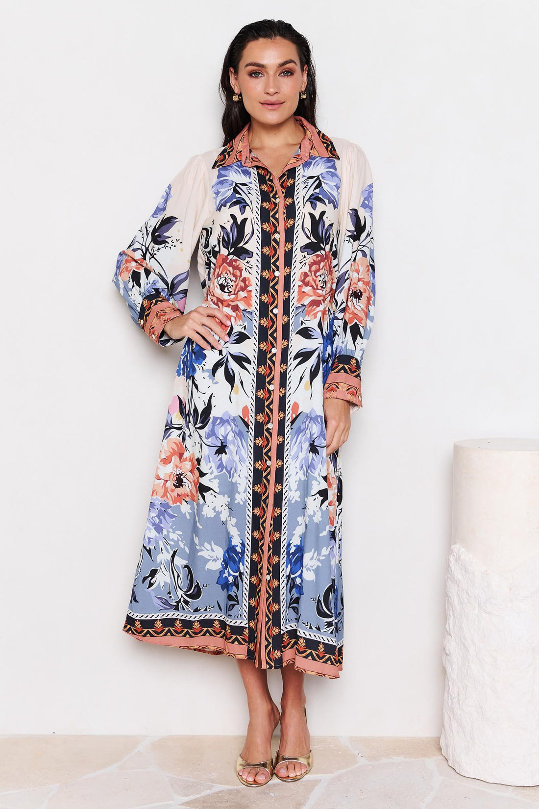 Arabella Midi Shirt Dress - Camellia Print