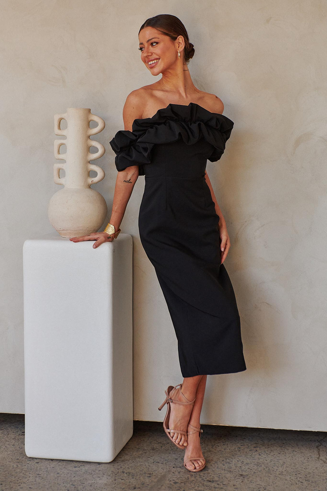 Ariana Midi Dress - Black