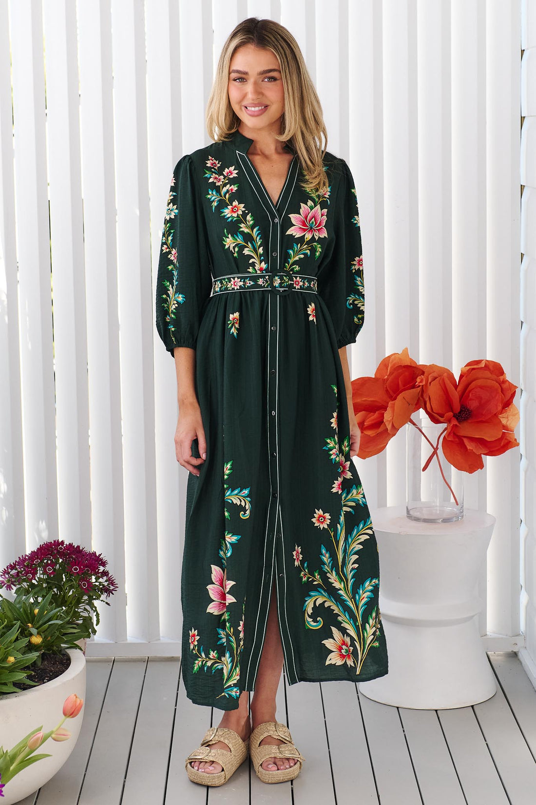 Arielle Midi Dress - Juniper Green