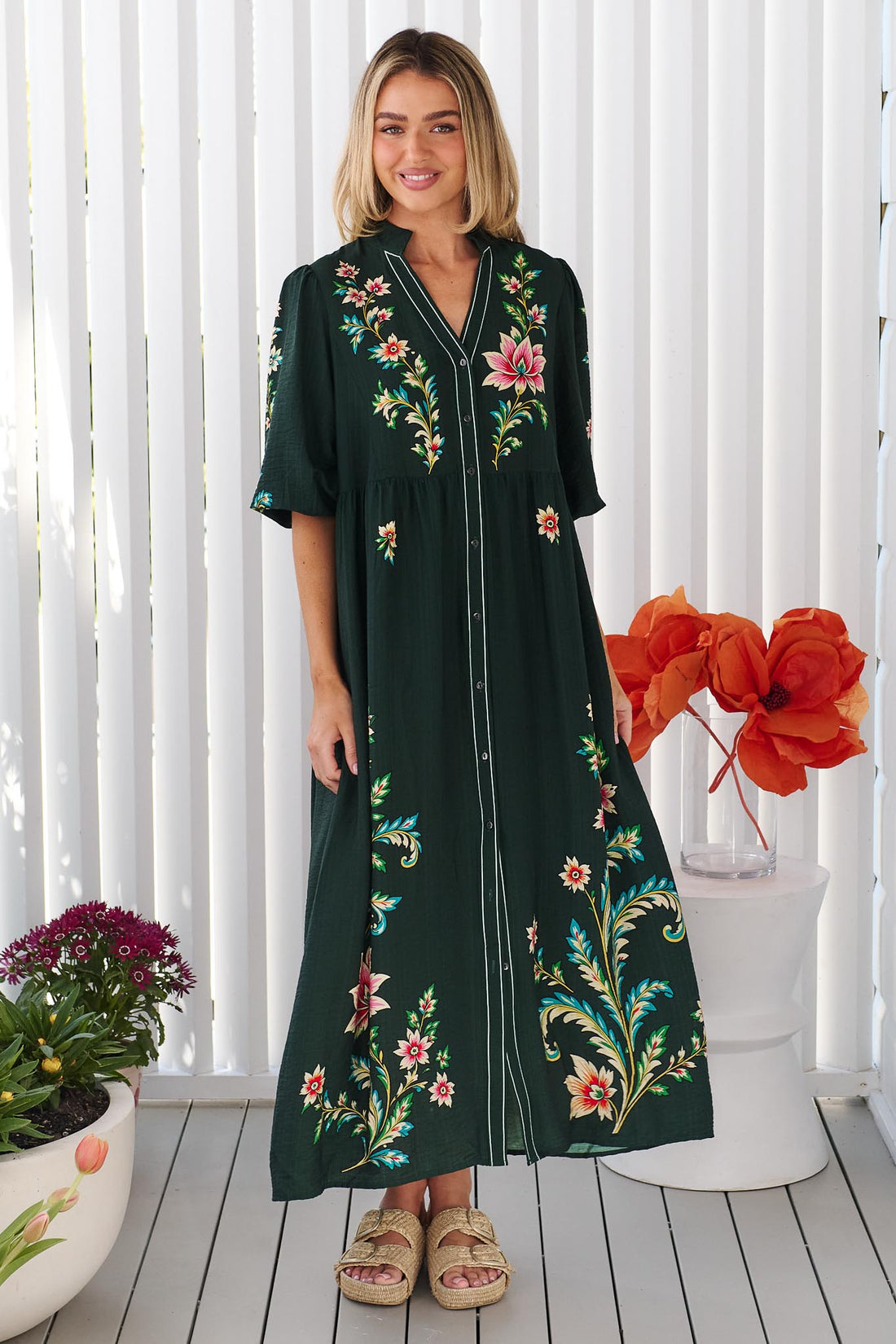 Arielle Midi Dress - Juniper Green