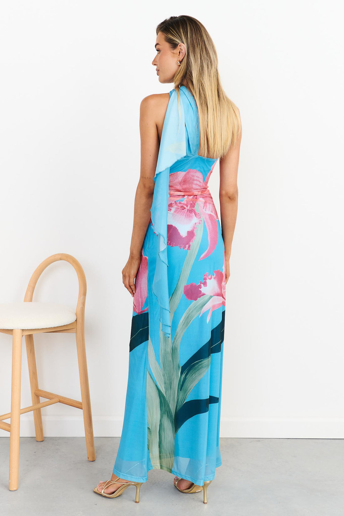 Ava One Shoulder Mesh Maxi Dress - Blue