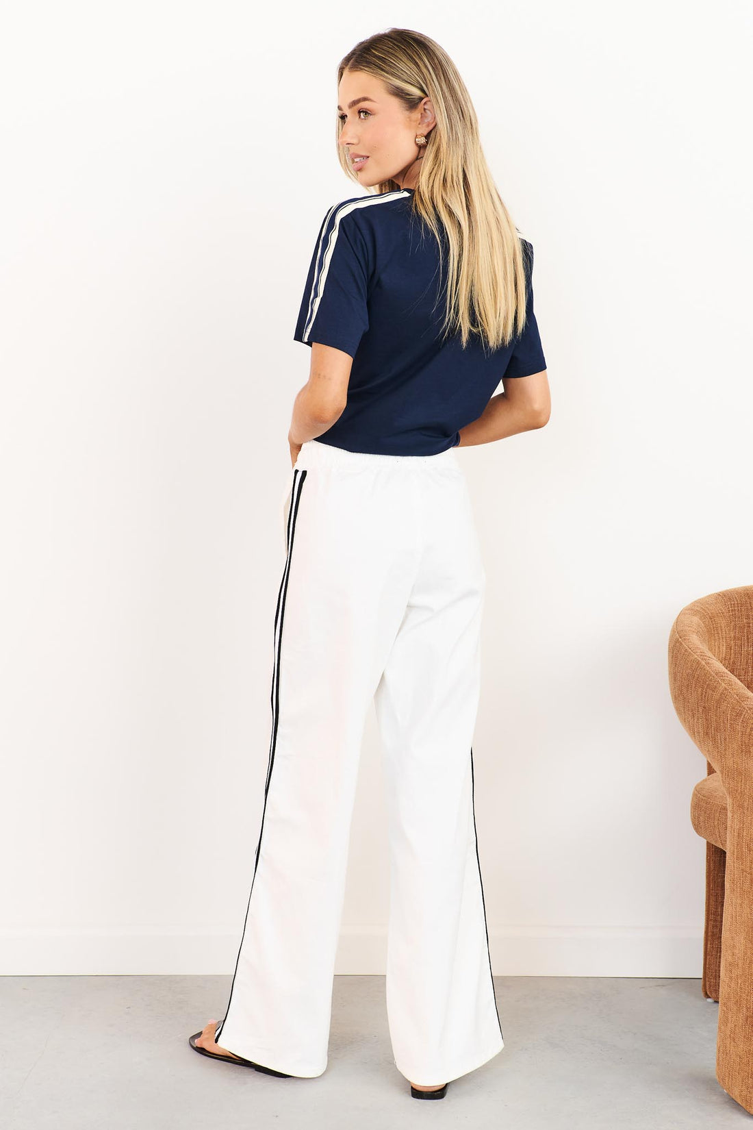Bianca Side Stripe Pant - White - SALE