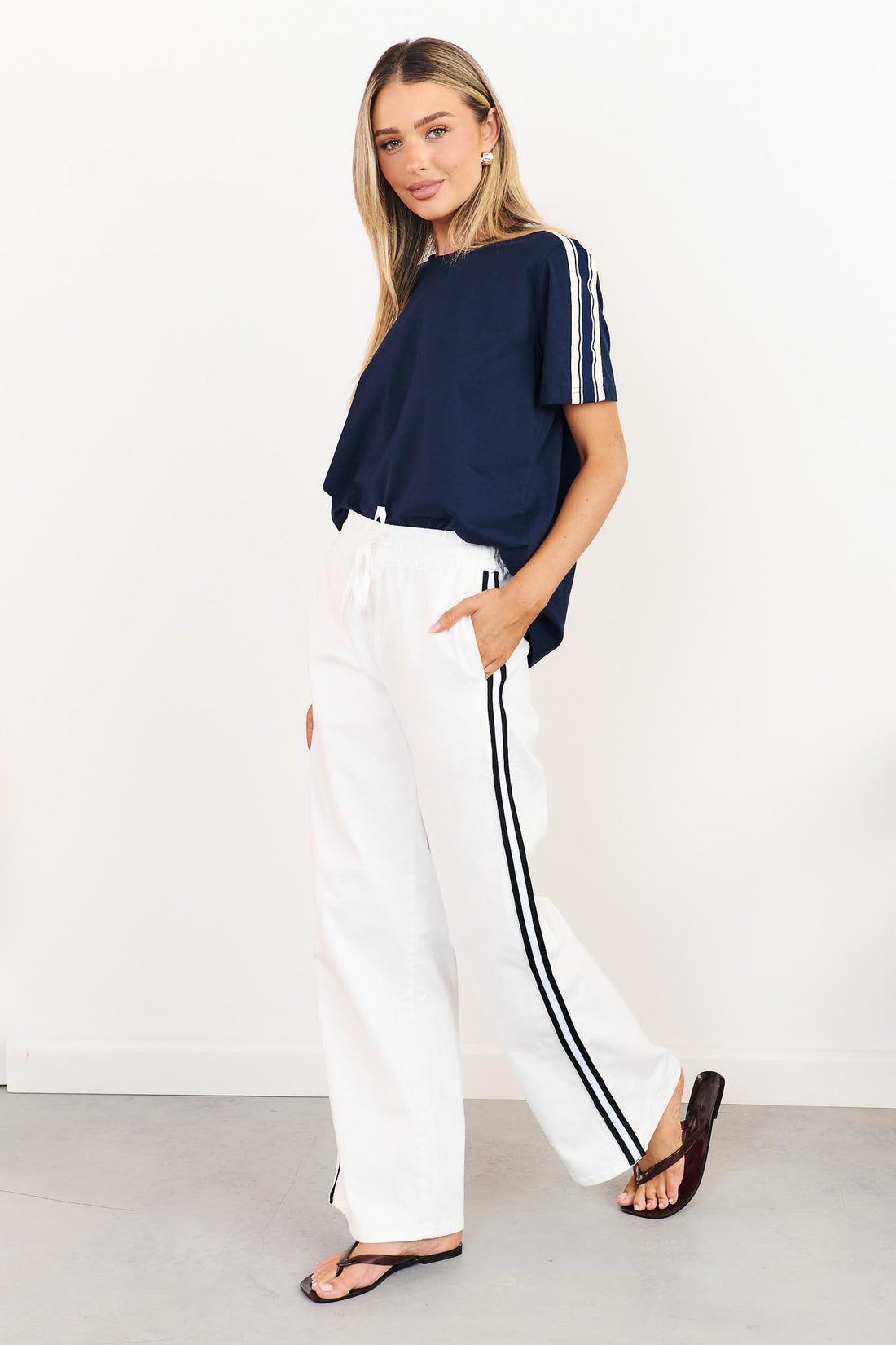 Bianca Side Stripe Pant - White - SALE