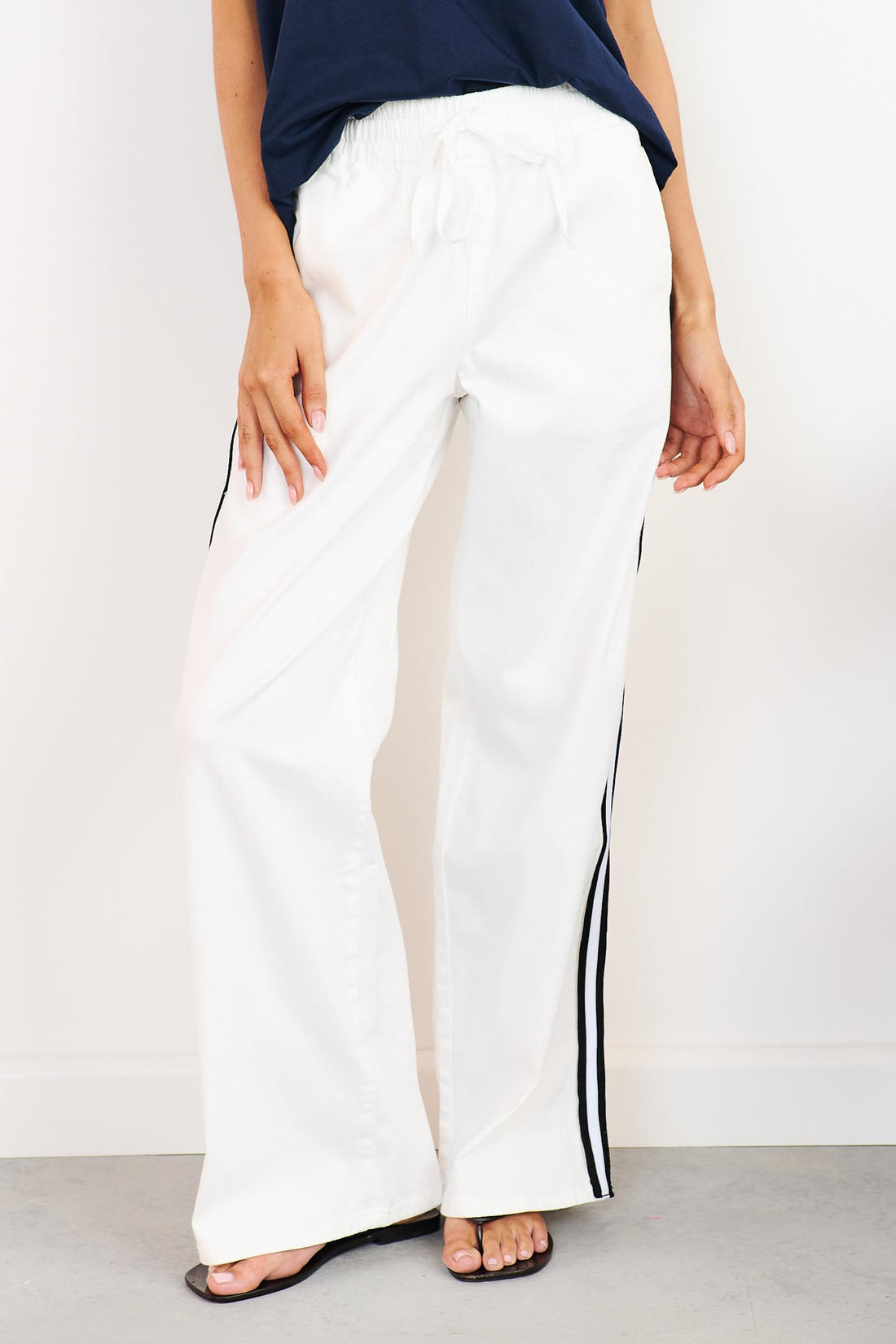 Bianca Side Stripe Pant - White - SALE