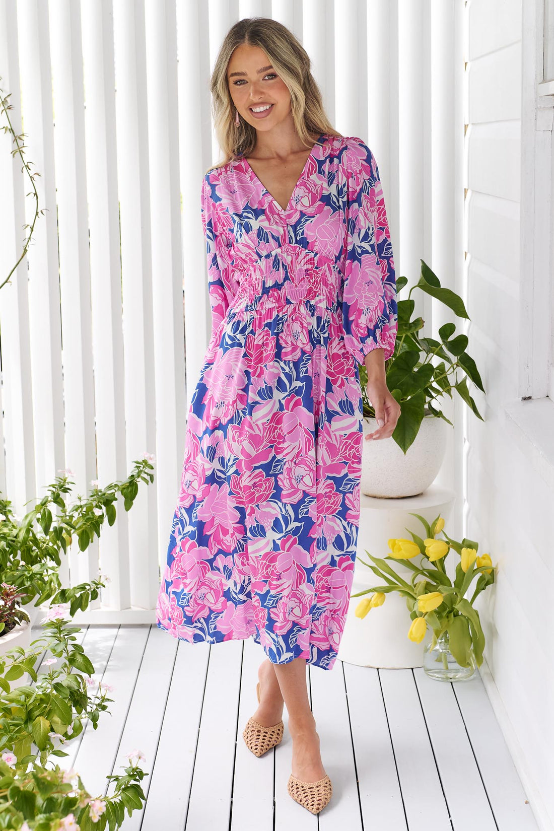 Bloom Midi Dress - Pink/Blue
