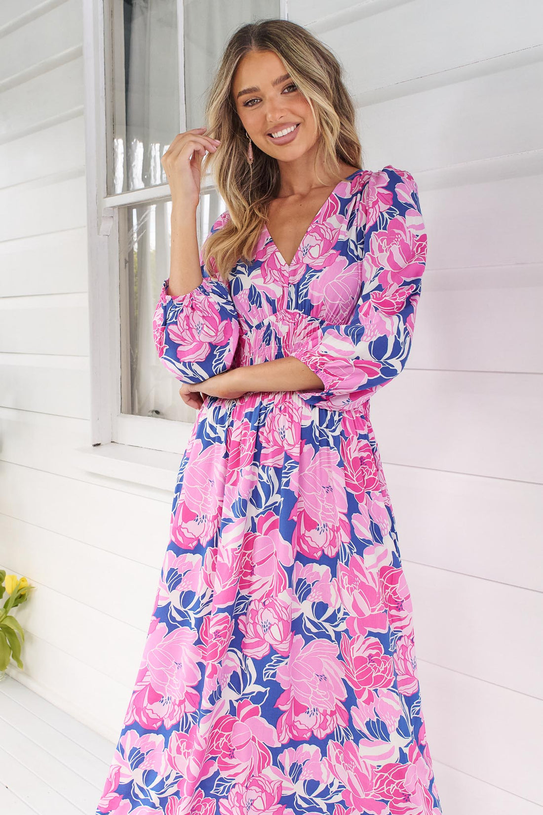 Bloom Midi Dress - Pink/Blue