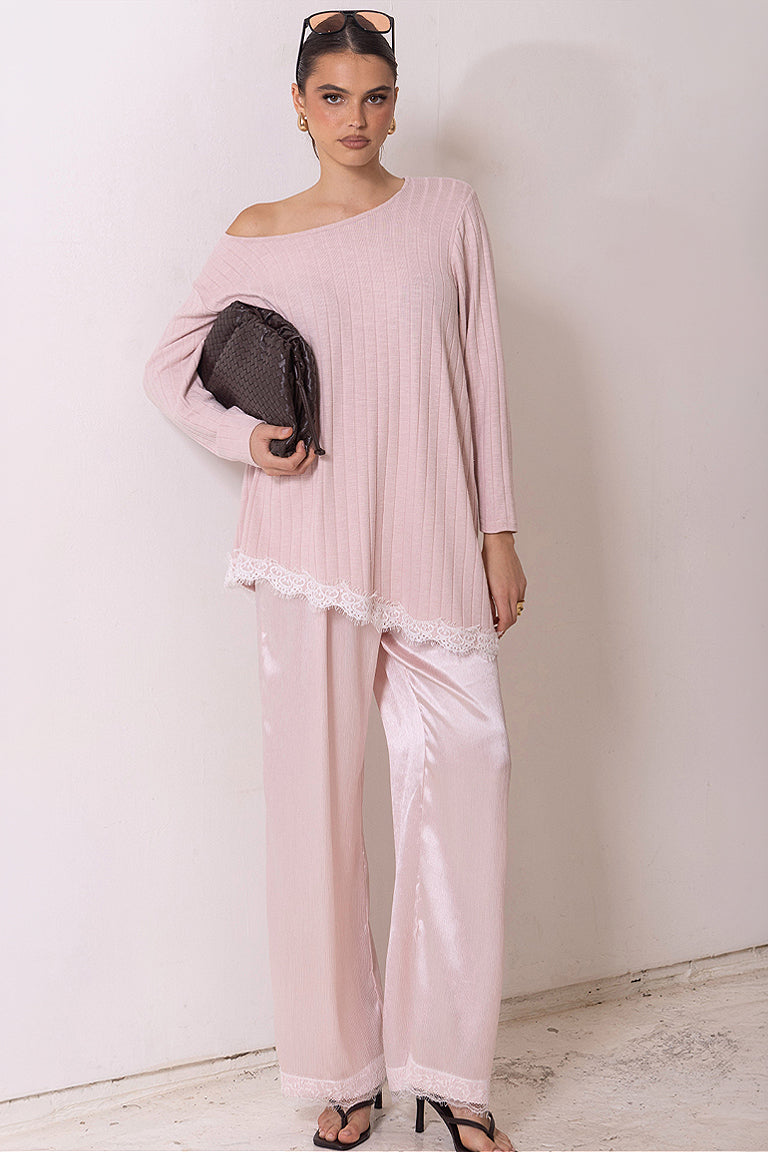 Alina Lace Trim Top - Petal Pink