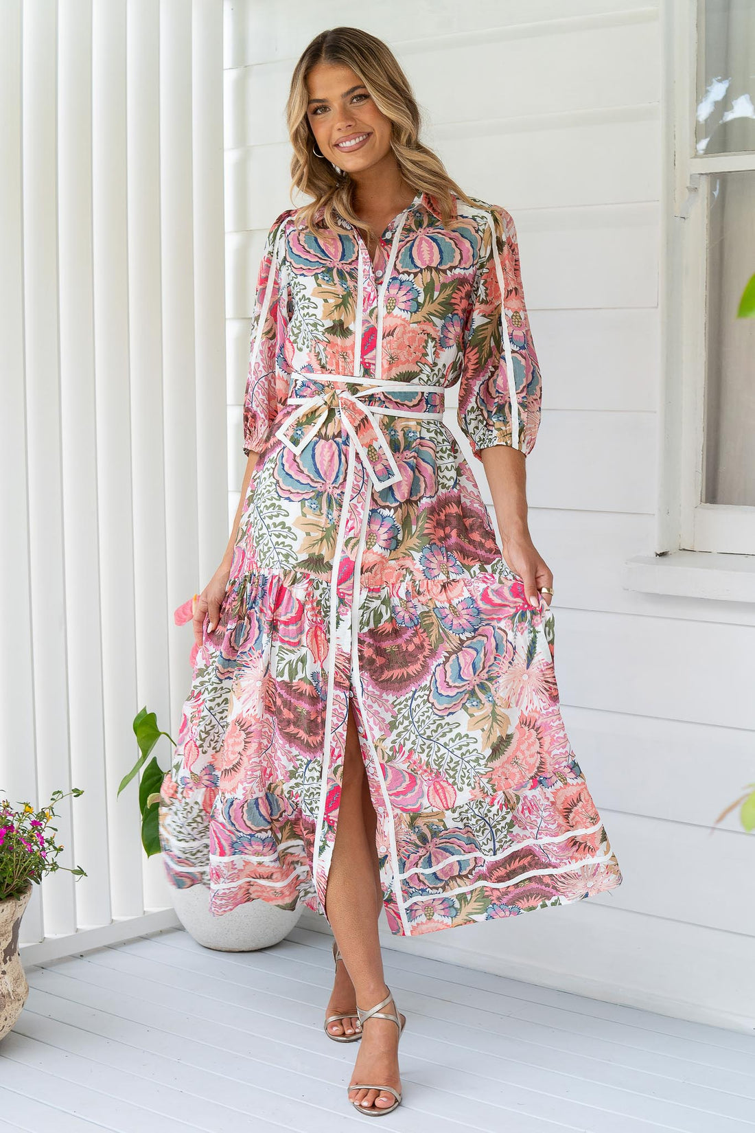 Cara Floral Print Dress - Pink/Green