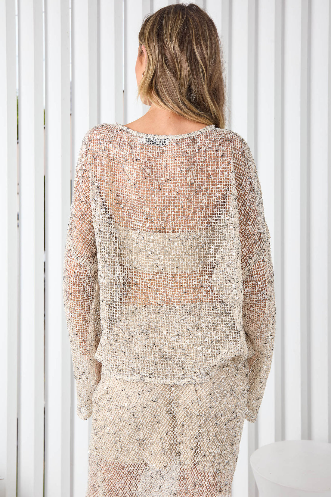 Celeste Long Sleeve Sequin Top - Cream