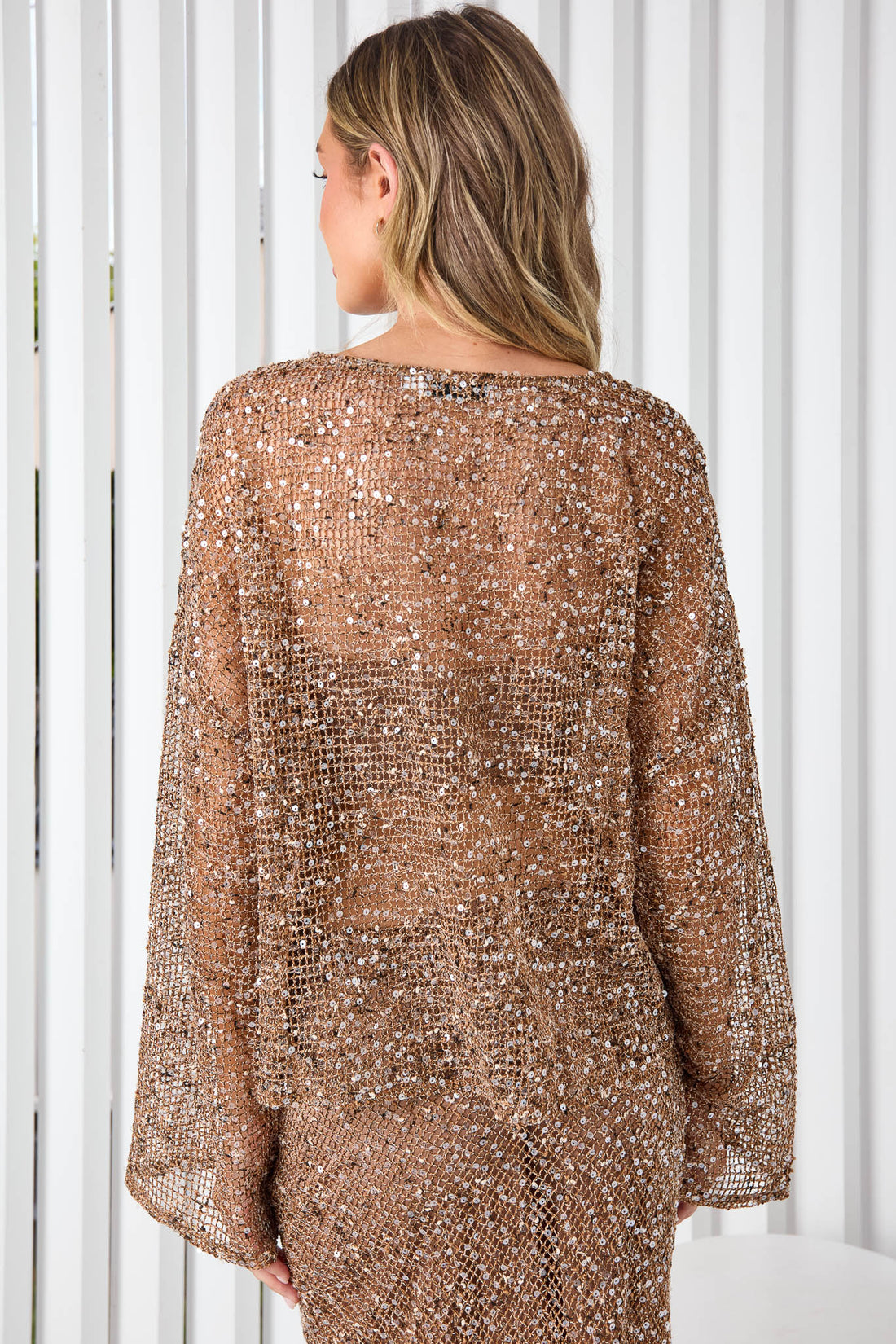 Celeste Long Sleeve Sequin Top - Mocha - FINAL SALE
