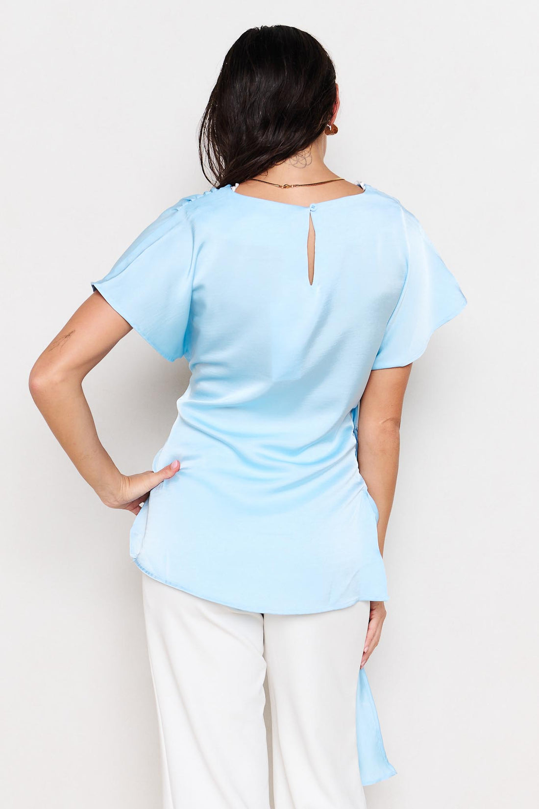 Dana Satin Tie Top - Pale Blue