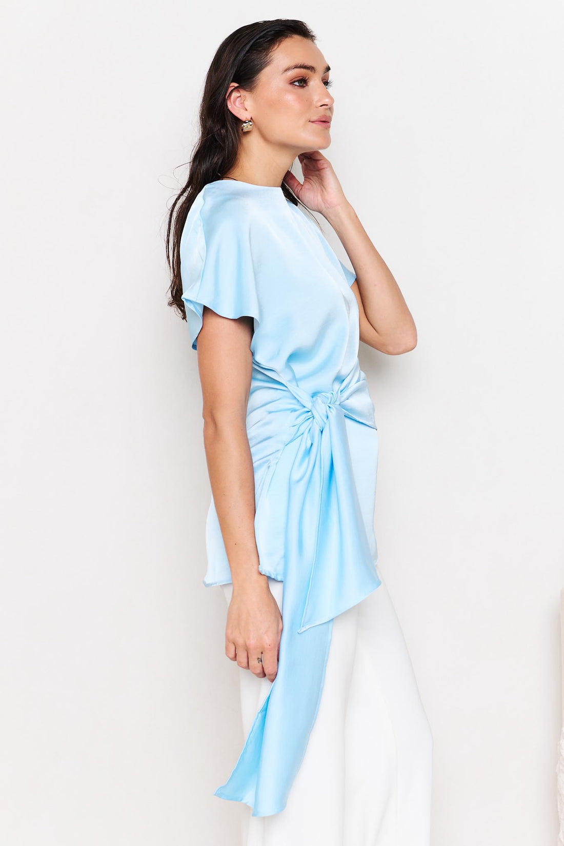 Dana Satin Tie Top - Pale Blue