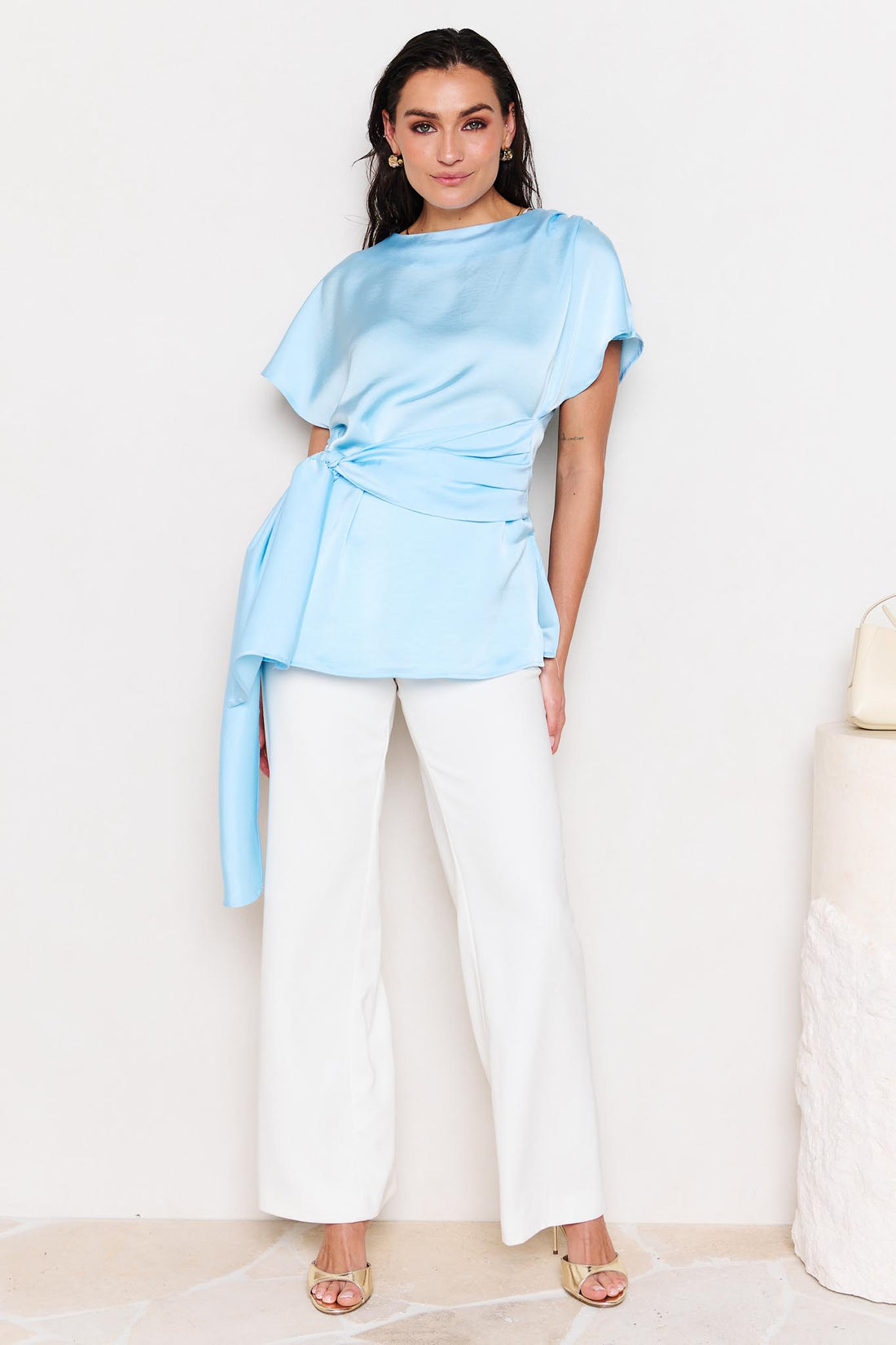 Dana Satin Tie Top - Pale Blue