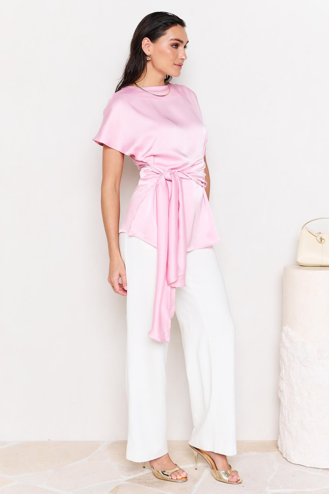 Dana Satin Tie Top - Pink