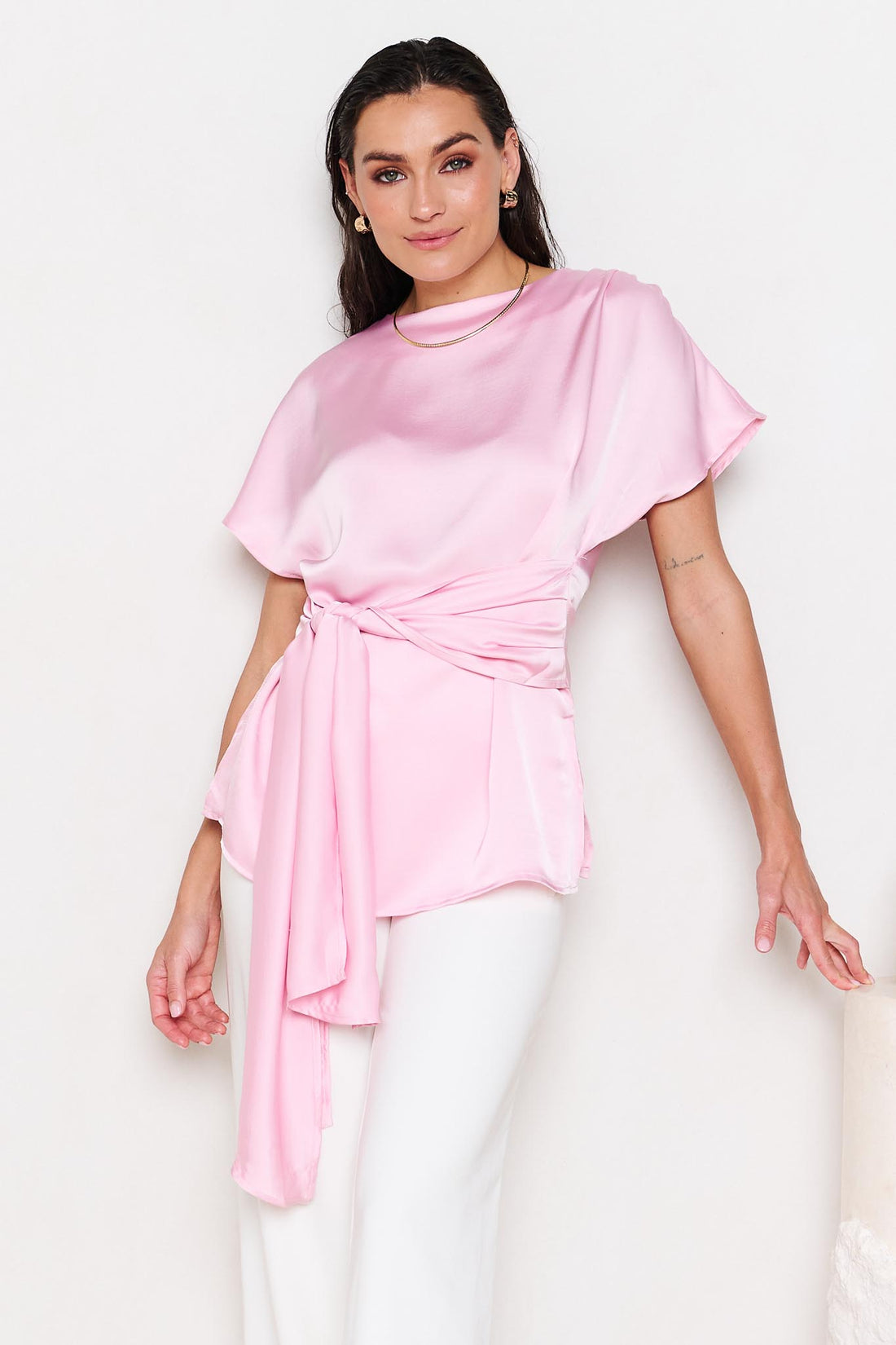Dana Satin Tie Top - Pink