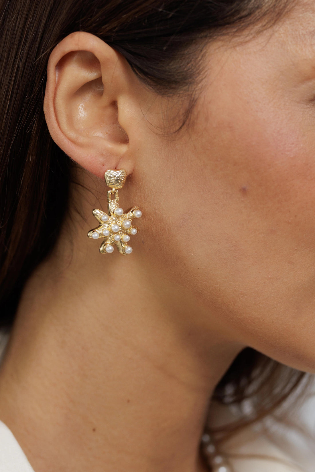 Pearl Star Earrings - Gold