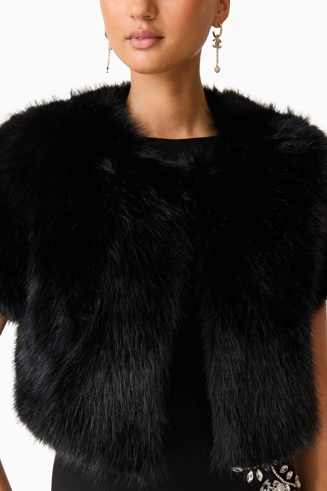 Detail of ELLIATT Veda faux fur bolero in black