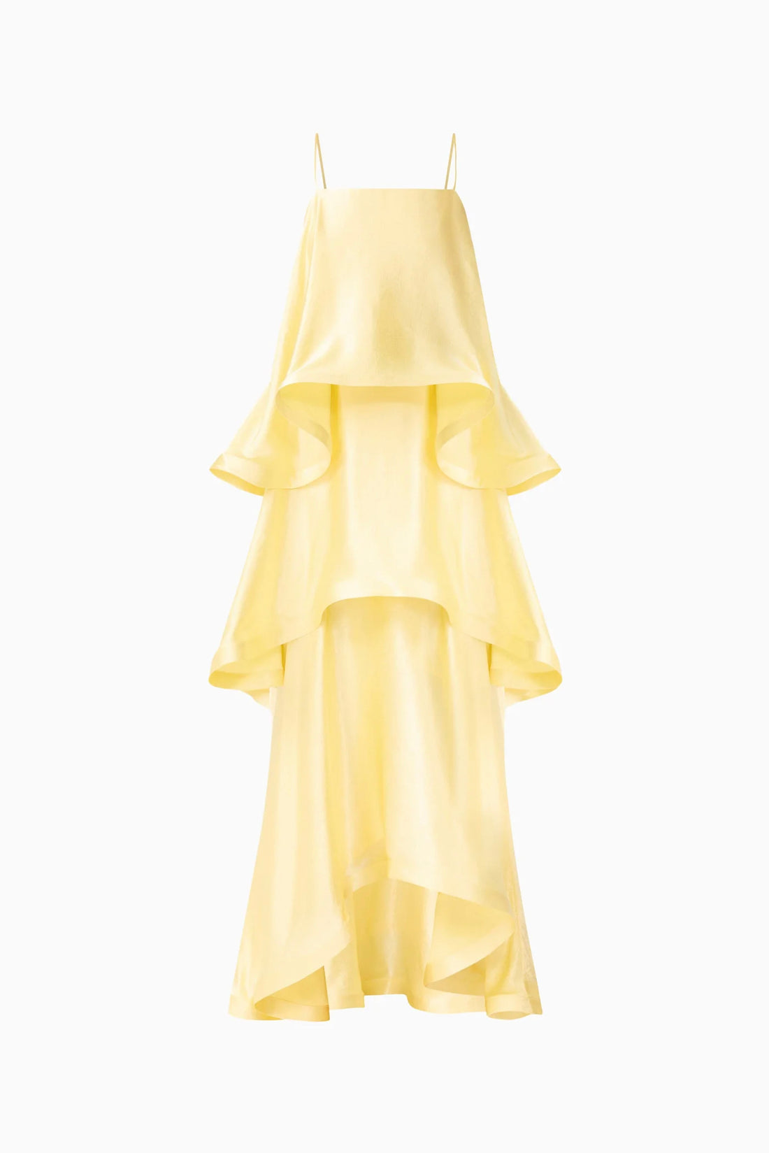 ELLIATT Tilly Tiered Maxi Dress in butter yellow evening gown on a white background