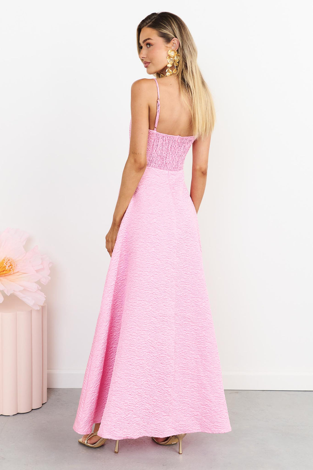 ELLIATT Briallen Jacquard Gown in Pink, back view
