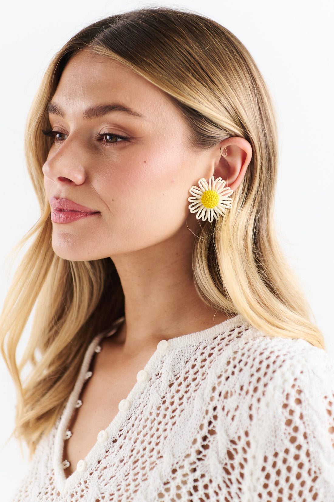 Solstice Daisy Earring - White