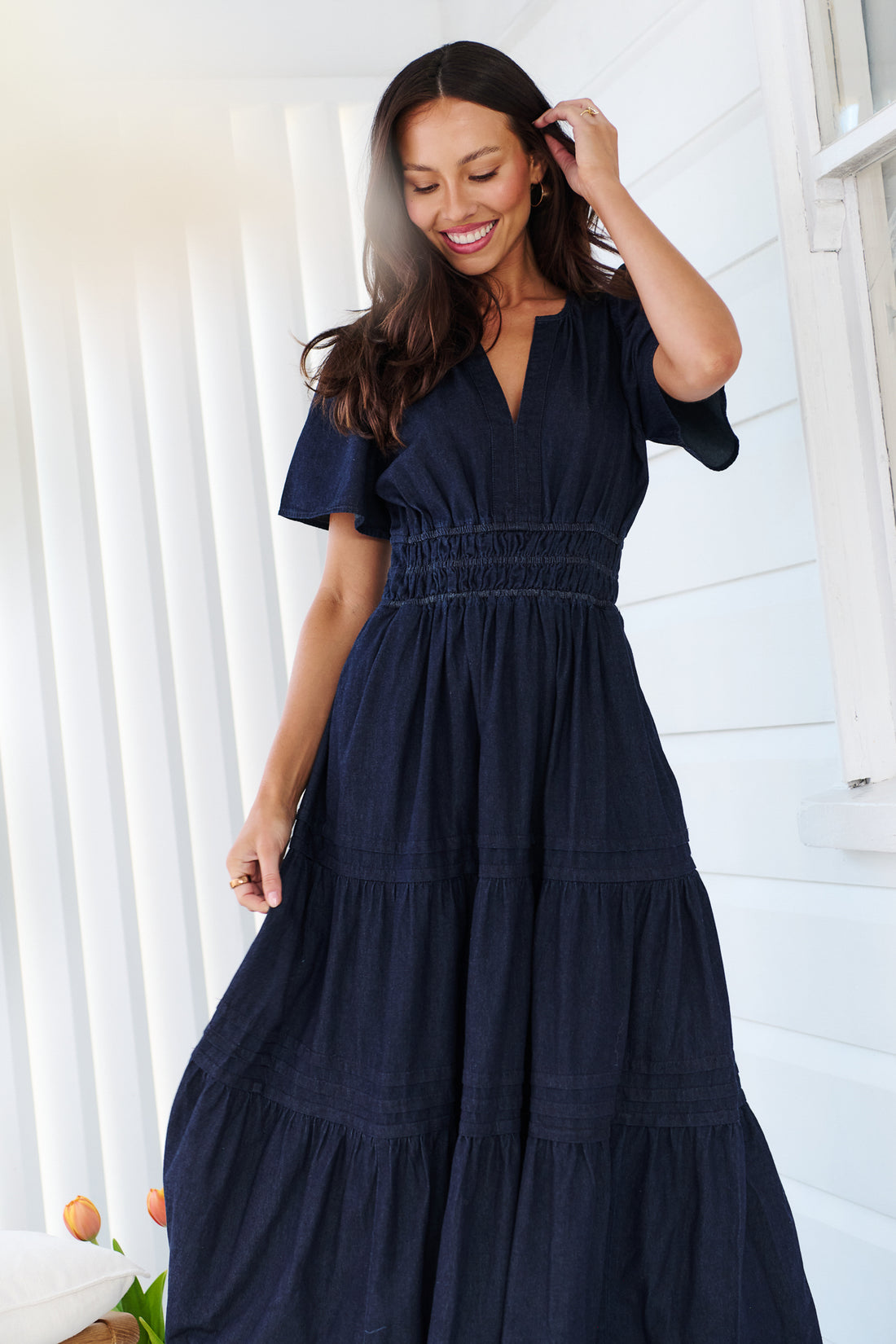 Eliana Lightweight Denim Maxi Dress