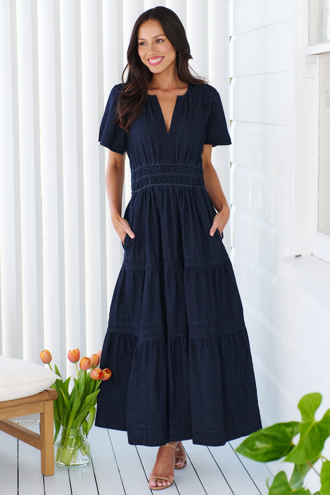 Eliana Lightweight Denim Maxi Dress