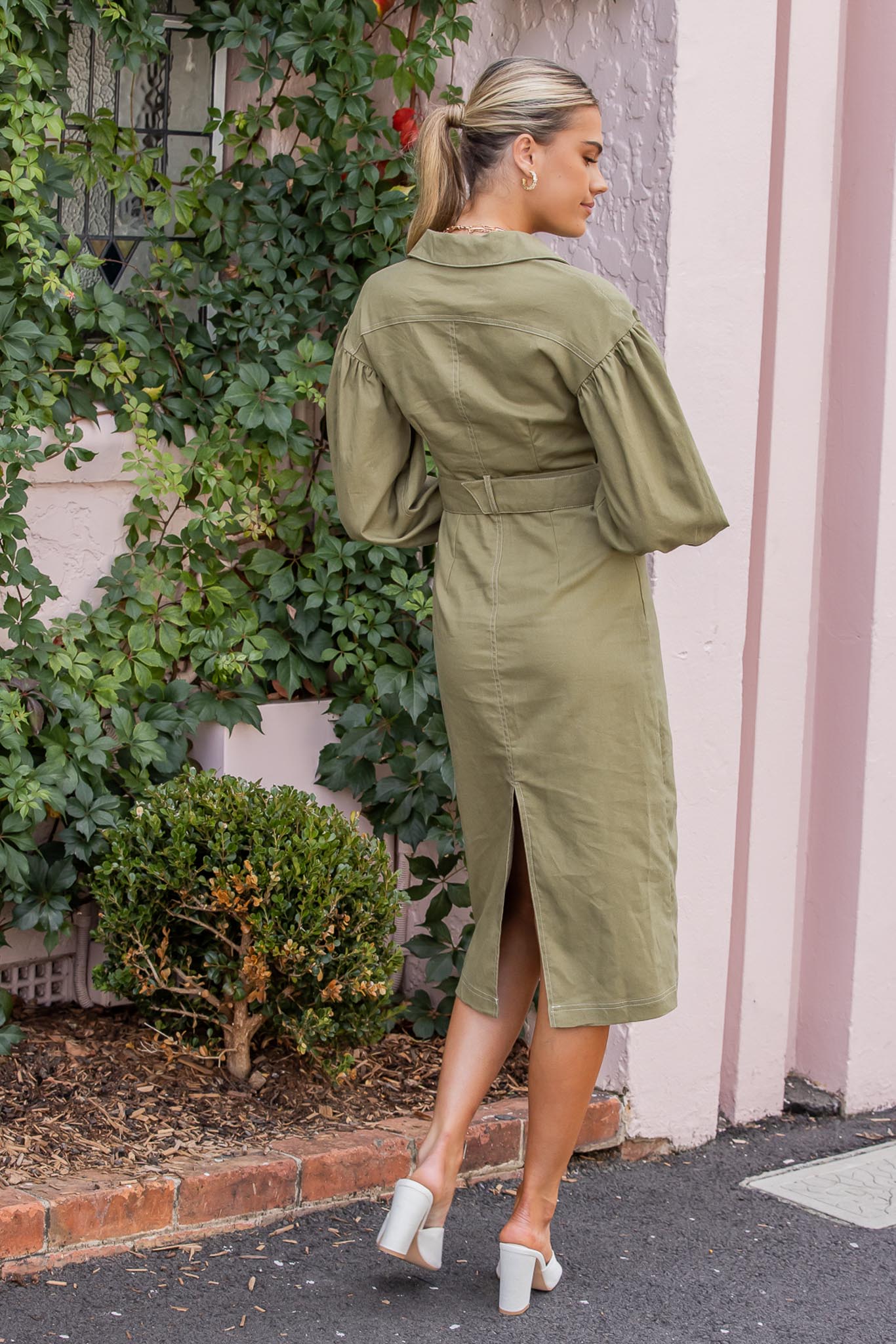 Khaki midi shirt on sale dress