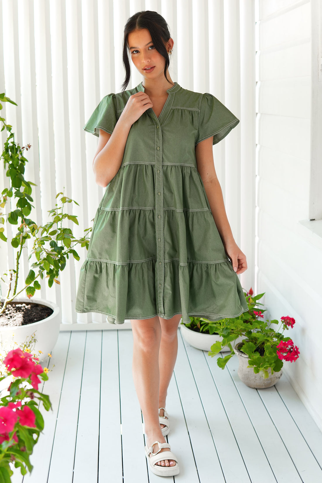 Emma Cotton Dress - Sage