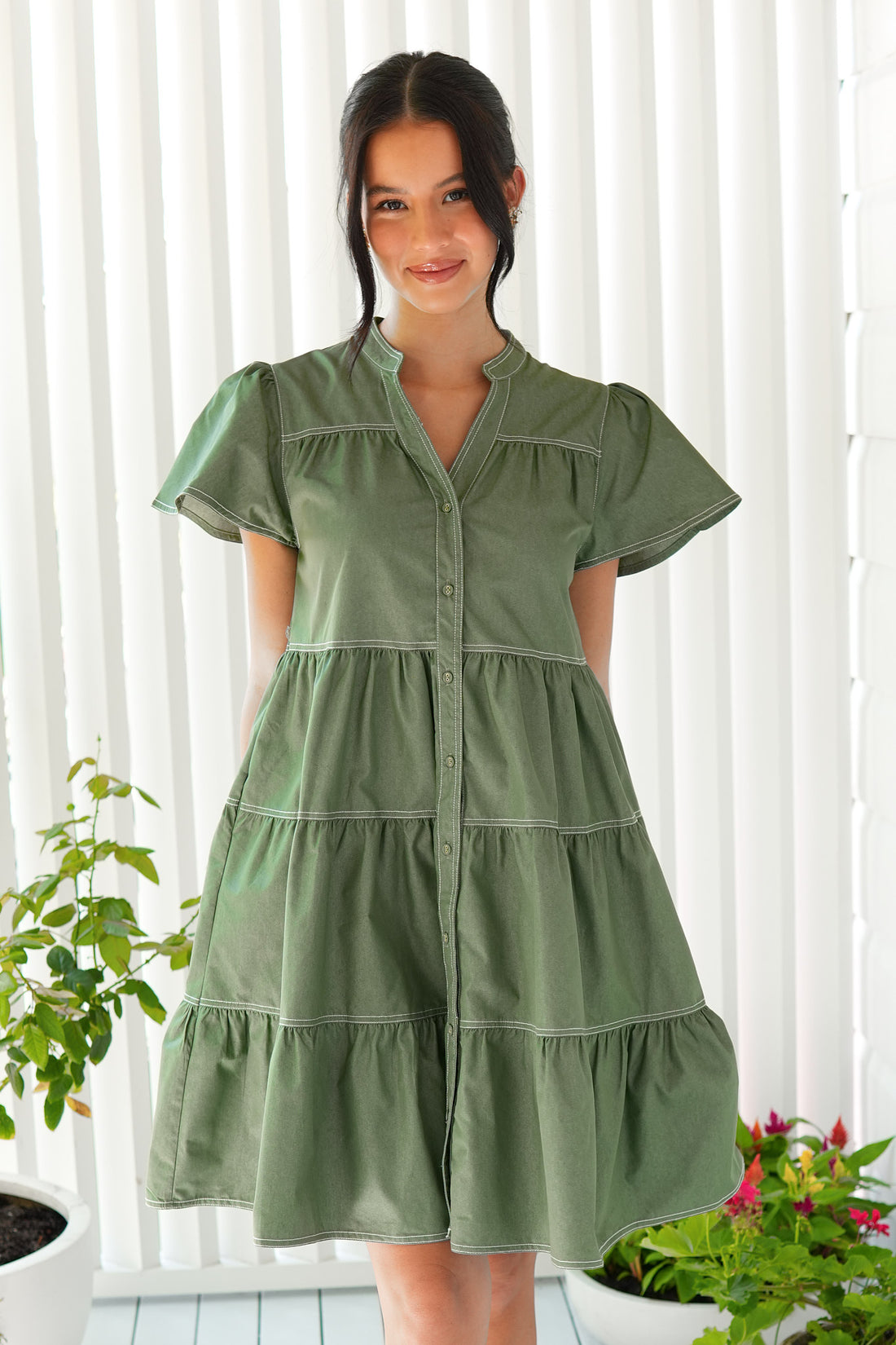 Emma Cotton Dress - Sage