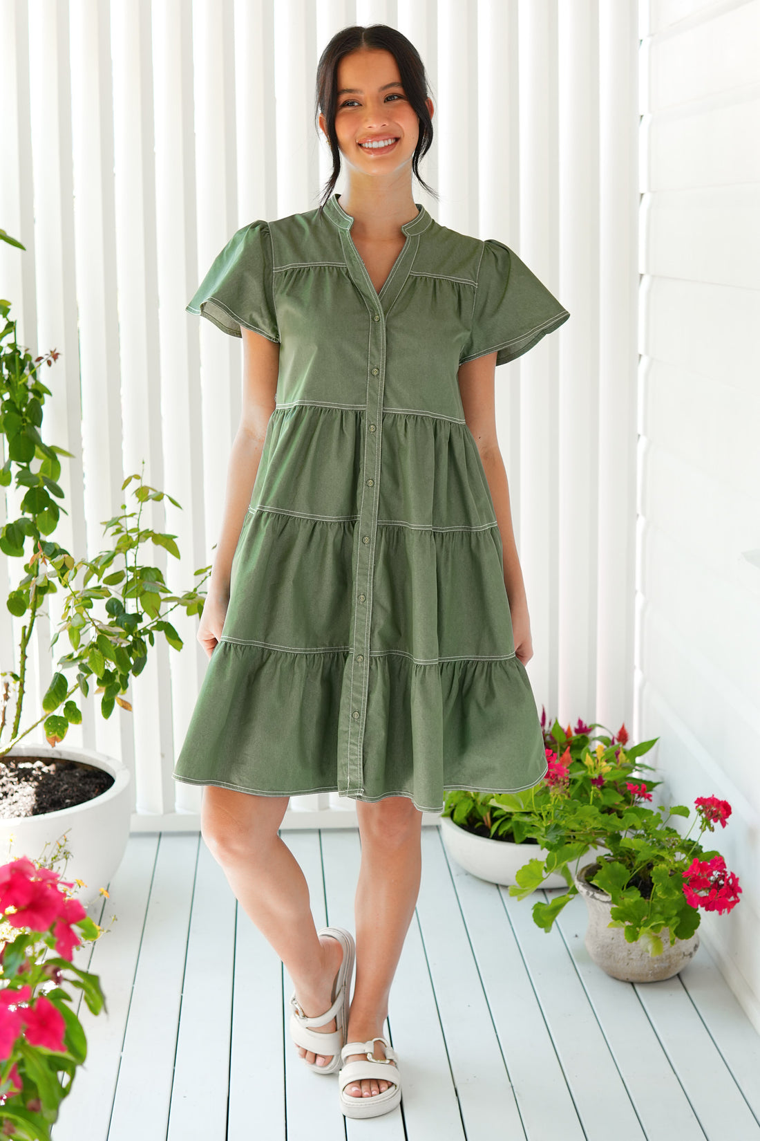 Emma Cotton Dress - Sage