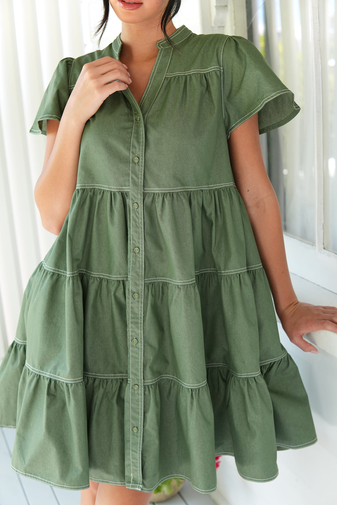 Emma Cotton Dress - Sage