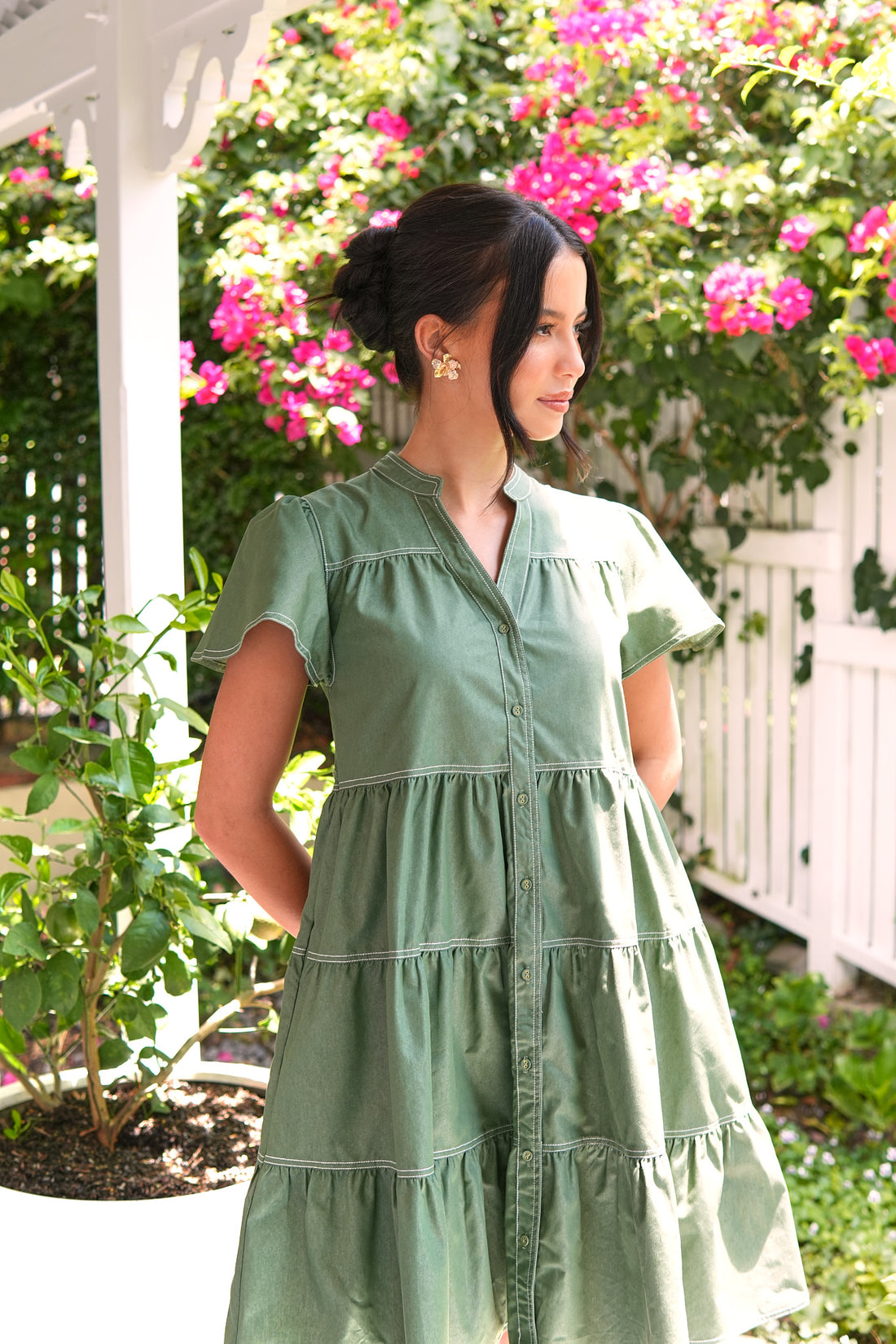 Emma Cotton Dress - Sage