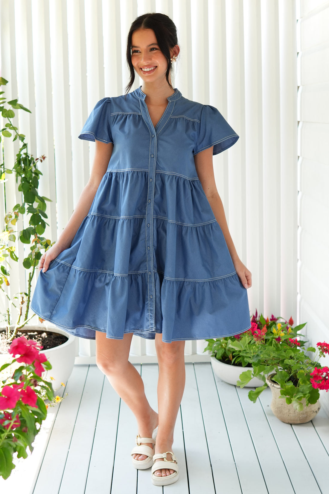 Emma Cotton Dress - Blue