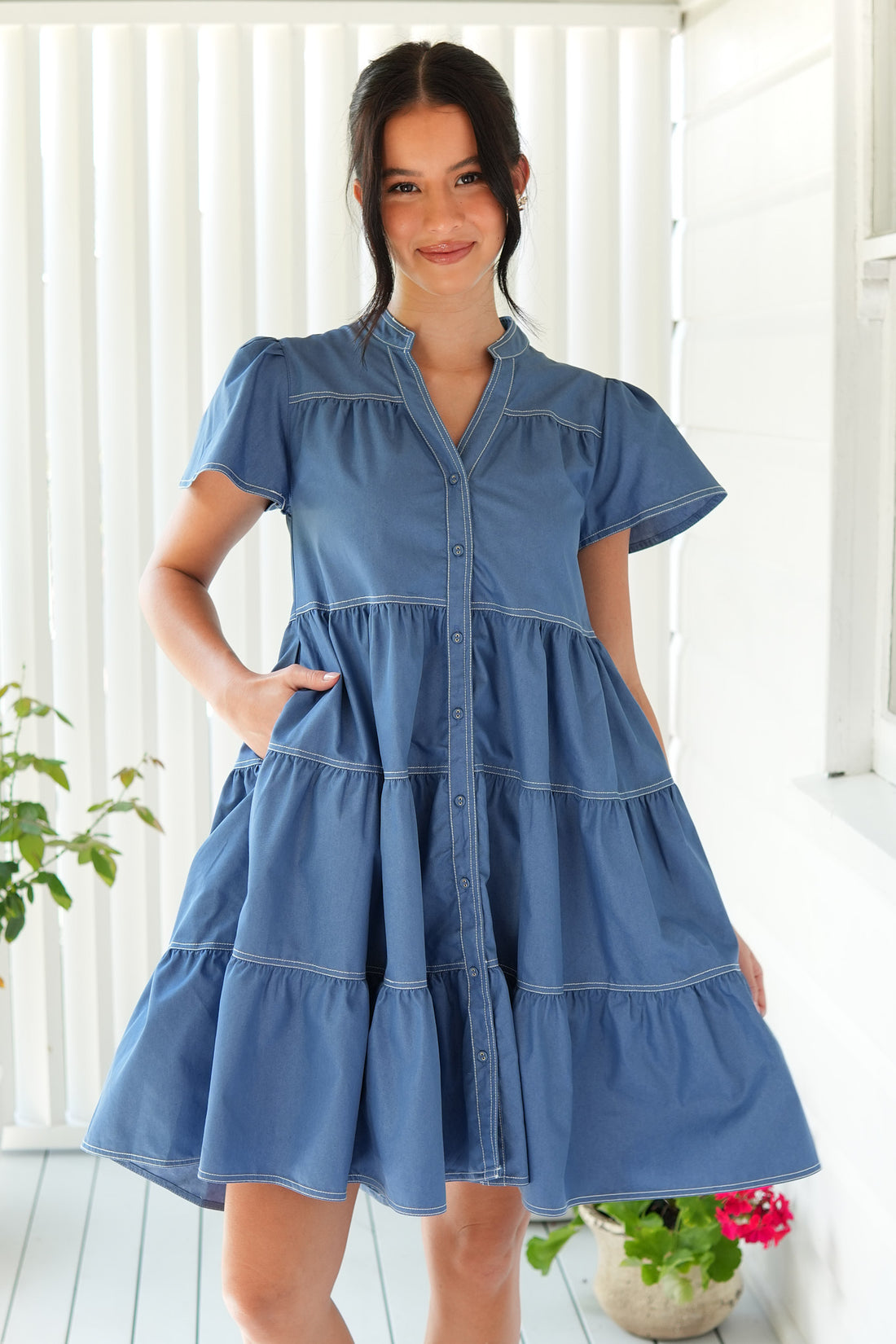 Emma Cotton Dress - Blue