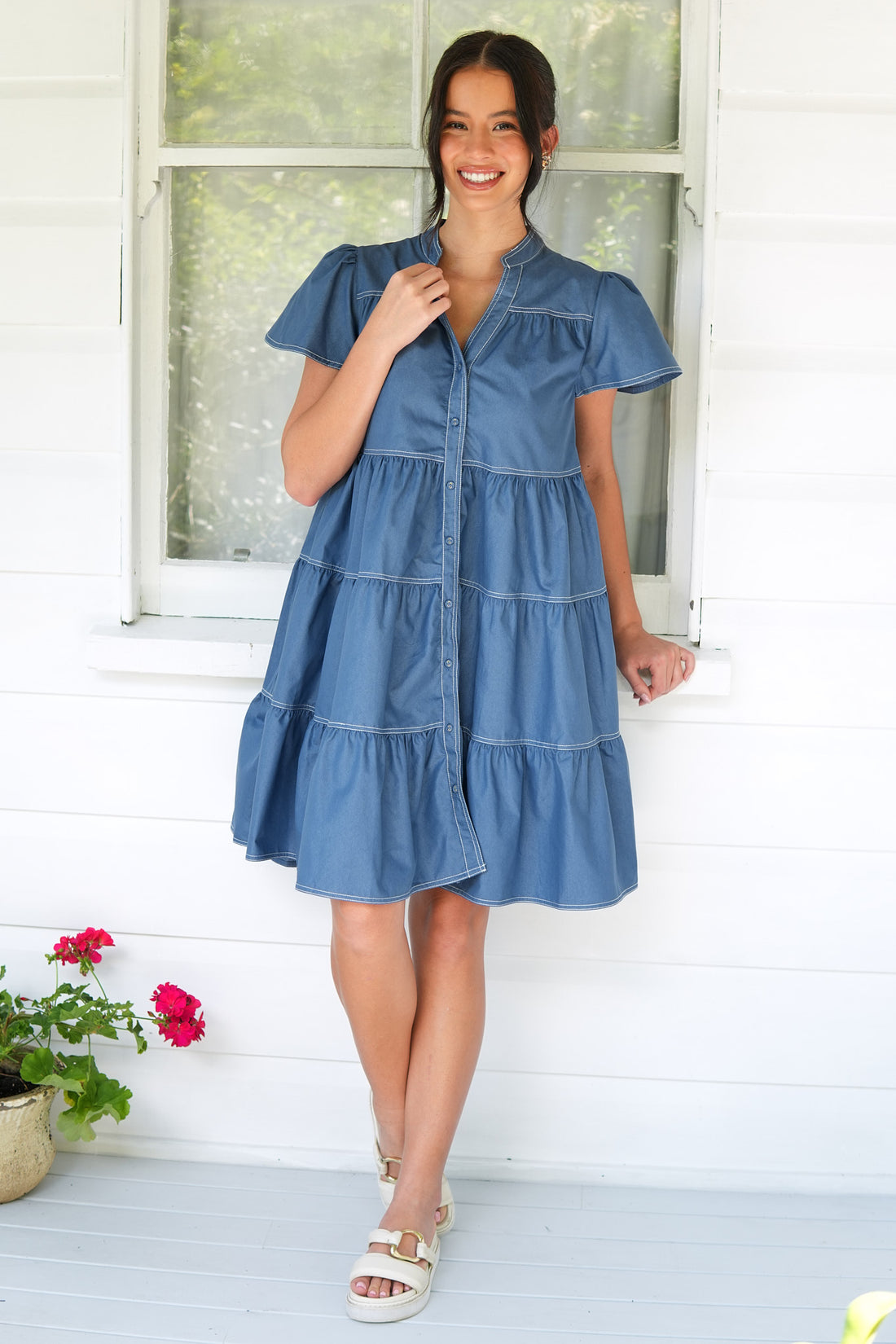 Emma Cotton Dress - Blue