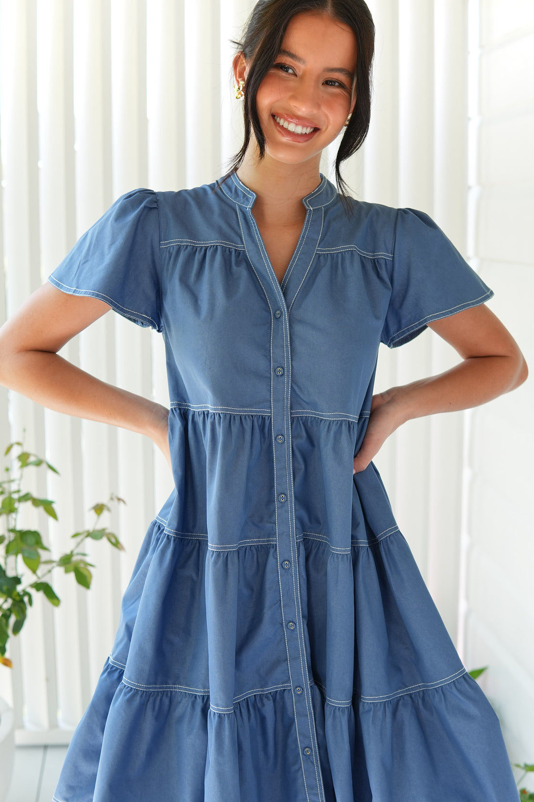 Emma Cotton Dress - Blue