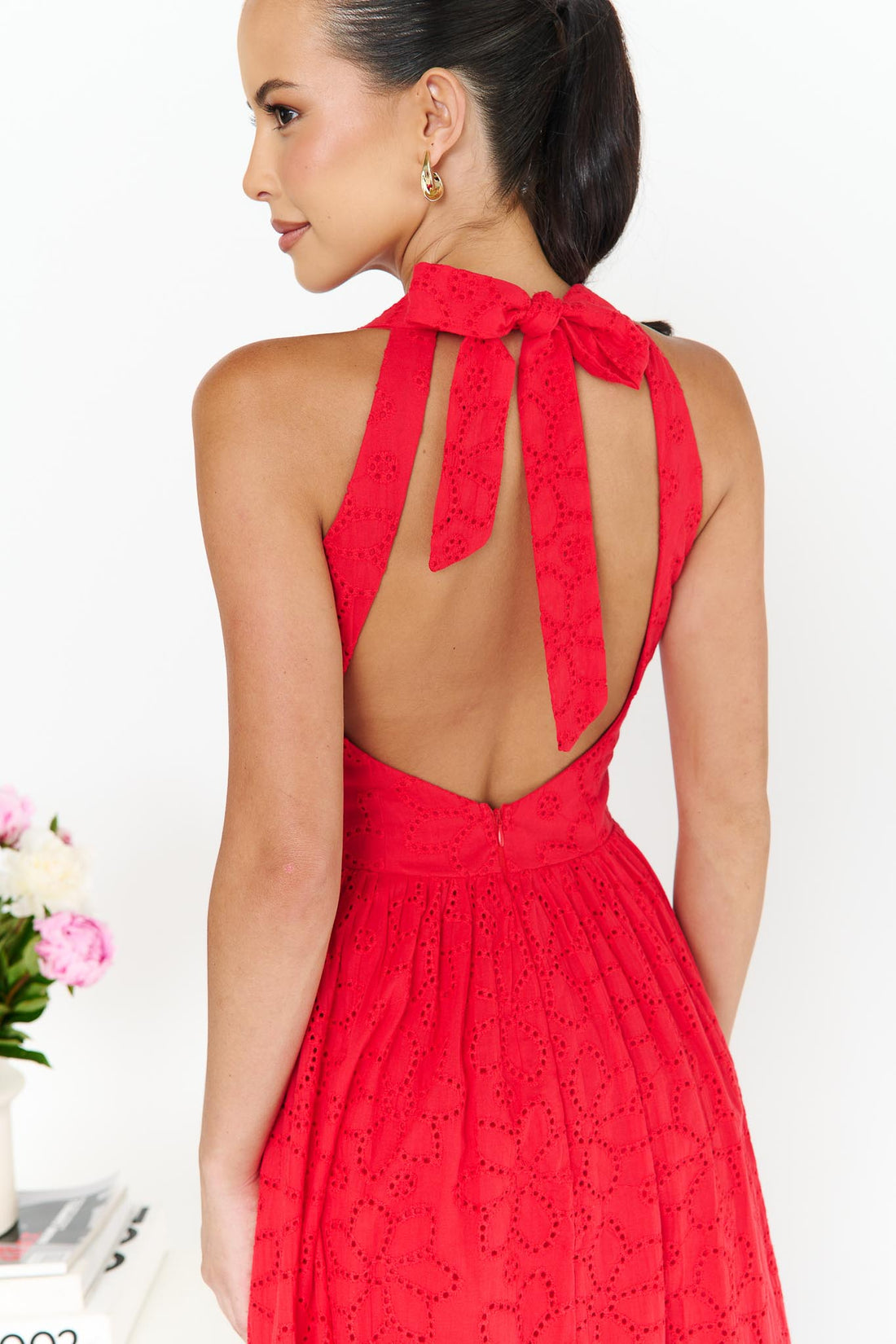 Erina Broderie Maxi Dress - Red