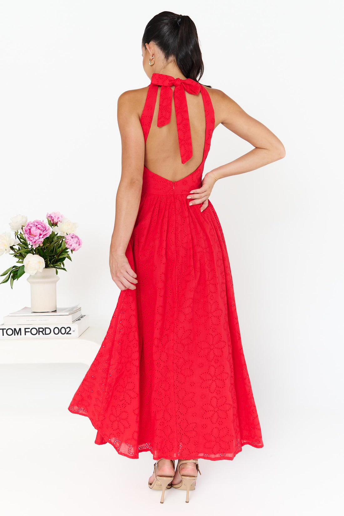 Erina Broderie Maxi Dress - Red