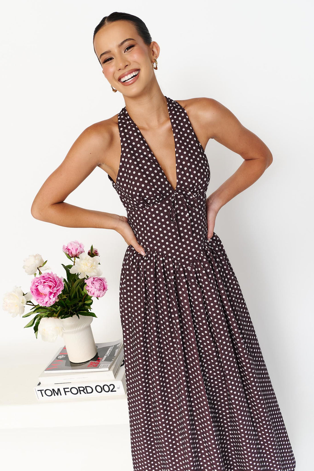 Erina Polka Dot Maxi Dress - Chocolate