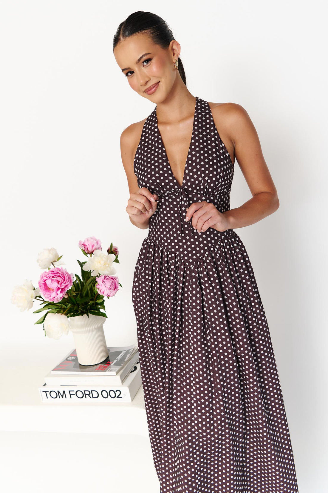 Erina Polka Dot Maxi Dress - Chocolate