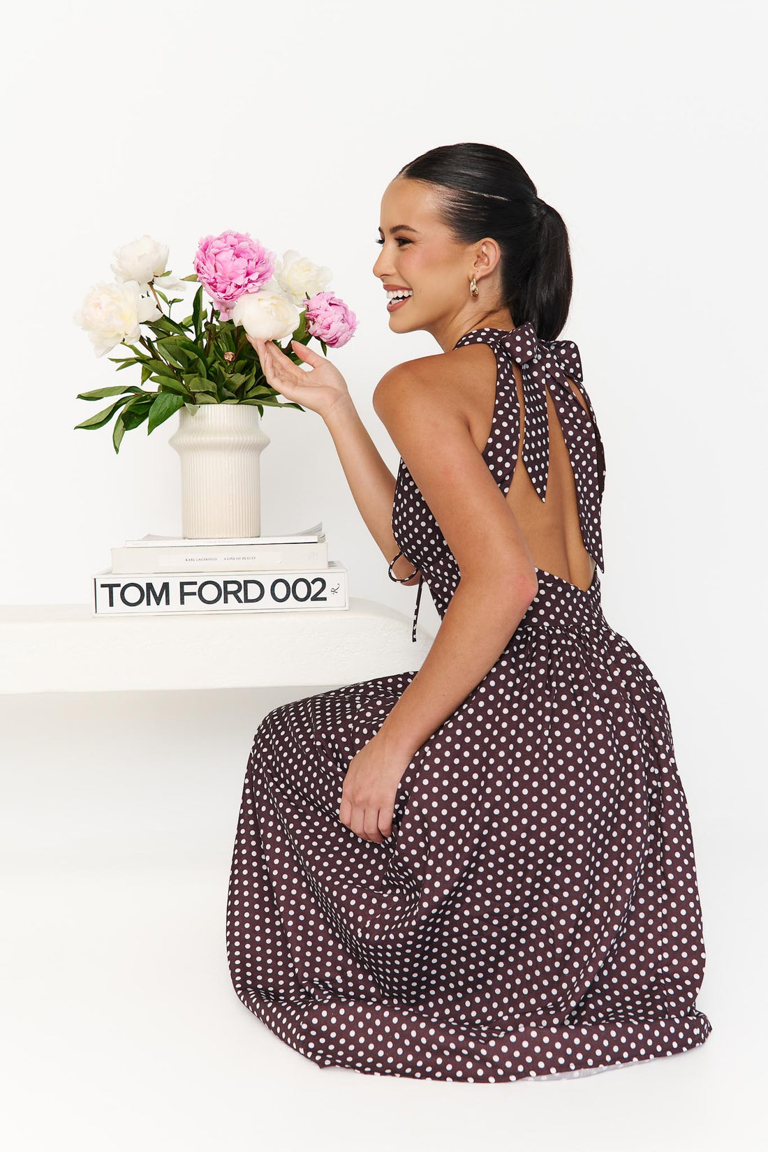 Erina Polka Dot Maxi Dress - Chocolate