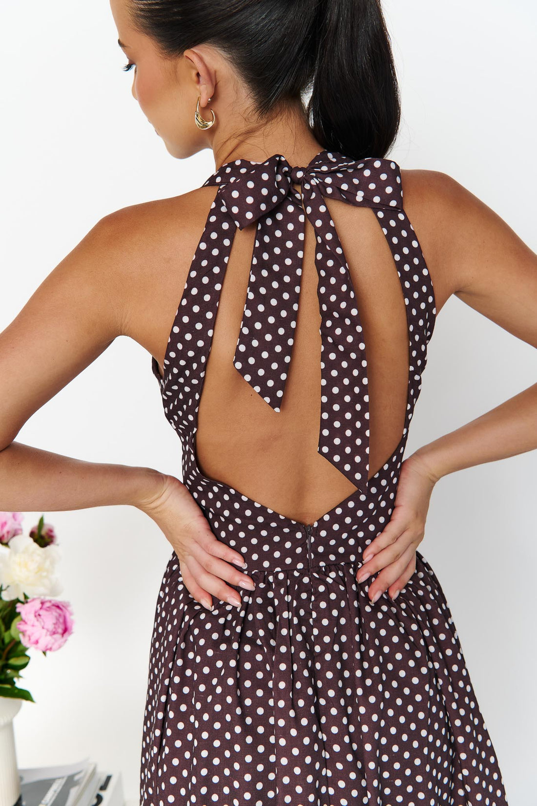 Erina Polka Dot Maxi Dress - Chocolate